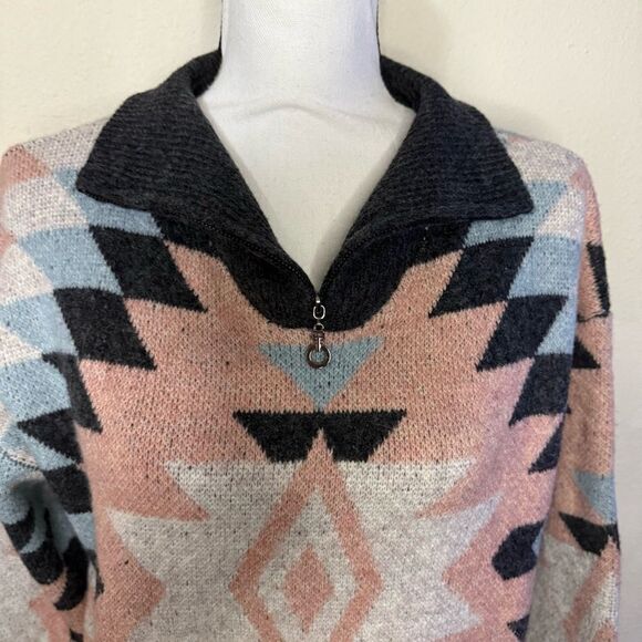 Hyfve Buckle Aztec Print Sweater 1/4 Zip - Picture 3 of 5
